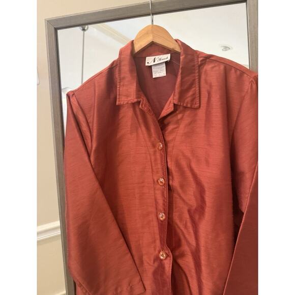 N Touch Metallic Mustard Button Down Blouse Large - Picture 2 of 4